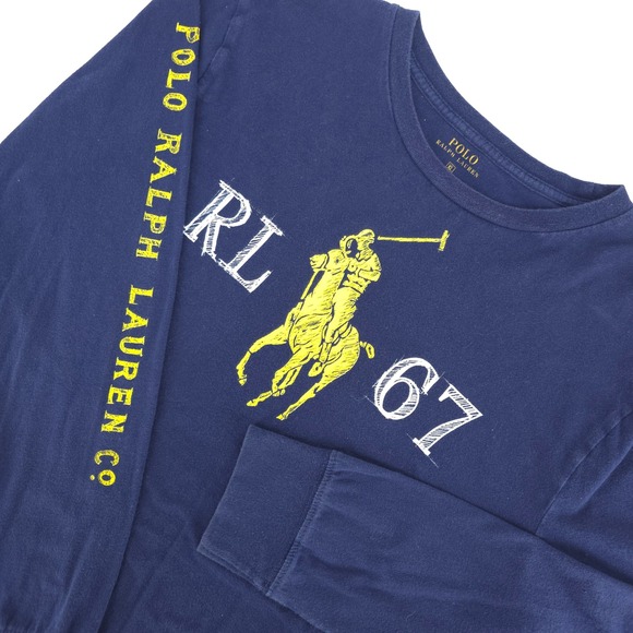 Polo Ralph Lauren RL67 Long Sleeve Shirt Men XL Cotton Graphic Big Logo Spellout - Picture 1 of 15